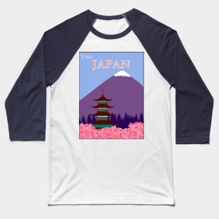 Japan Travel and Tourism Advertising Cherry Blossom Print Baseball T-Shirt